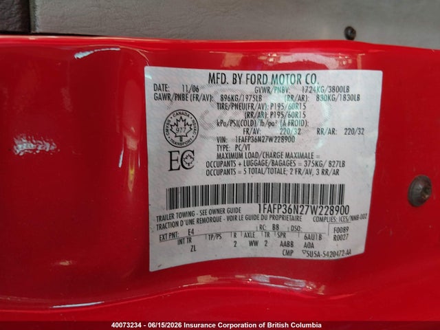 2007 Ford Focus Zxw/s/se/ses მანქანა იყიდება აუქციონზე, vin: 1FAFP36N27W228900, აუქციონის ნომერი: 40073234