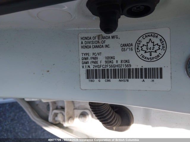 Продаж на аукціоні авто 2016 Honda Civic, vin: 2HGFC2F56GH021569, номер лоту: 40077709