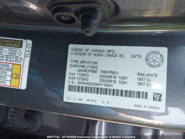 Honda CR-V 2019 2HKRW2H53KH119541 Image 9