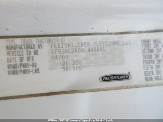 2010 Freightliner Cascadia 125 მანქანა იყიდება აუქციონზე, vin: 1FUJGLDR0ALAN8891, აუქციონის ნომერი: 40077768