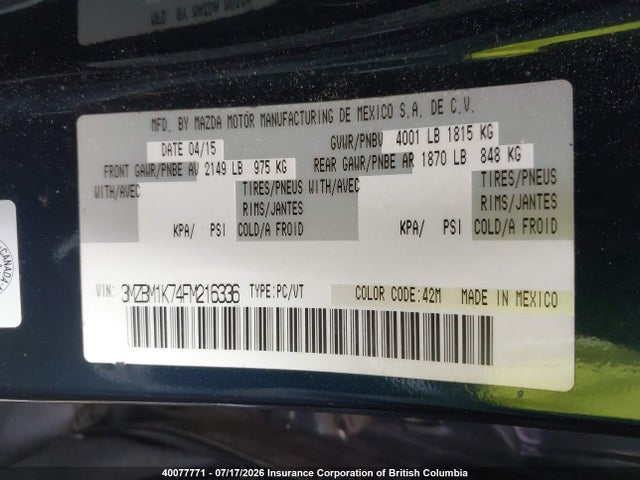 Mazda 3 SPORT 2015 3MZBM1K74FM216336 Image 9