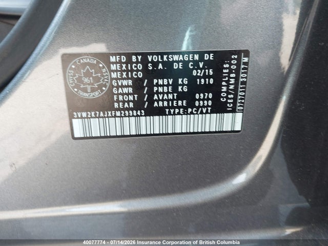 Volkswagen Jetta 2015 3VW2K7AJXFM299843 Image 9