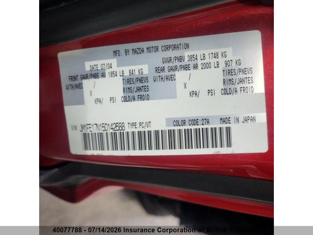 2005 Mazda Rx8 მანქანა იყიდება აუქციონზე, vin: JM1FE17N150142688, აუქციონის ნომერი: 40077788