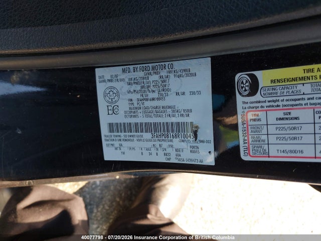 40077798 :رقم المزاد ، 3FAHP08168R100455 vin ، 2008 Ford Fusion Sel مزاد بيع