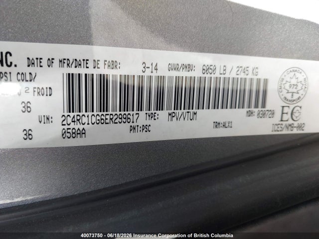 Продаж на аукціоні авто 2014 Chrysler Town & Country Touring L, vin: 2C4RC1CG6ER299617, номер лоту: 40073750
