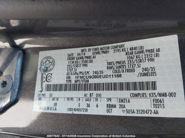 Ford ESCAPE SE 2014 1FMCU9G90EUD11188 Image 9