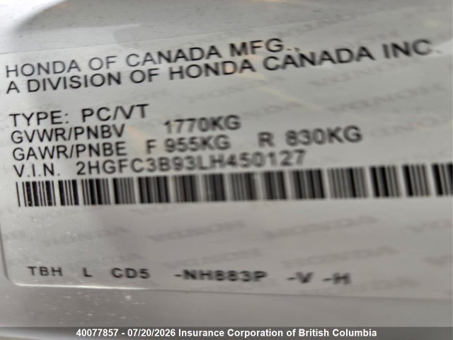 Honda Civic 2020 2HGFC3B93LH450127 Image 15