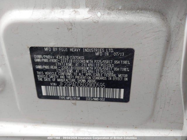 Aukcja sprzedaży 2013 Subaru Xv Crosstrek 2.0 Premium, vin: JF2GPACC6D2900595, numer aukcji: 40077866