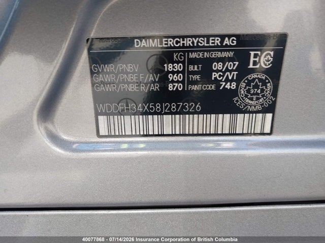 Aukcja sprzedaży 2008 Mercedes-benz B 200 Turbo, vin: WDDFH34X58J287326, numer aukcji: 40077868