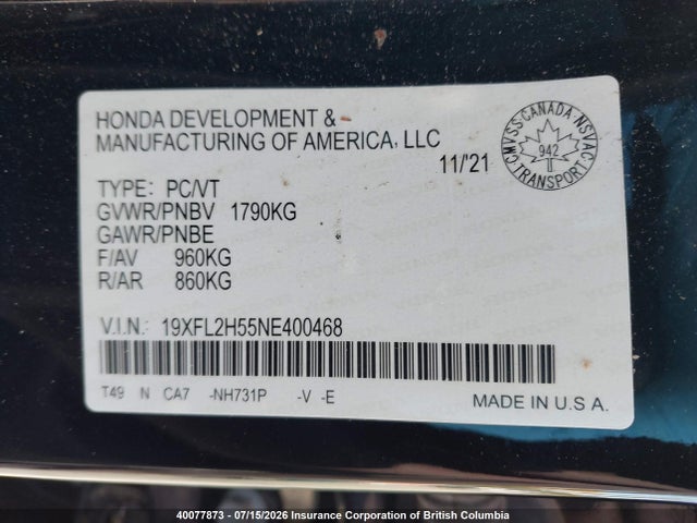 Honda Civic 2022 19XFL2H55NE400468 Image 9