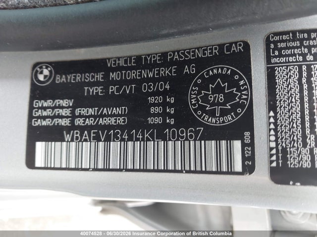 Продаж на аукціоні авто 2004 Bmw 320 I, vin: WBAEV13414KL10967, номер лоту: 40074528