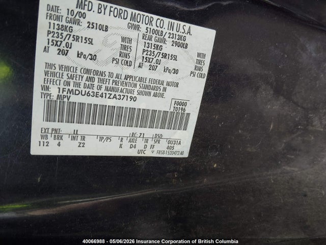 Продажа на аукционе авто 2001 Ford Explorer Xlt, vin: 1FMDU63E41ZA37190, номер лота: 40066988