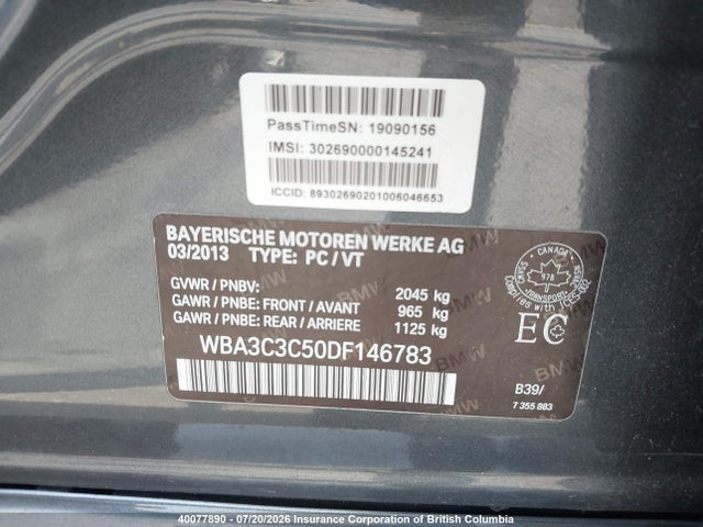 40077890 :رقم المزاد ، WBA3C3C50DF146783 vin ، 2013 Bmw 320i مزاد بيع