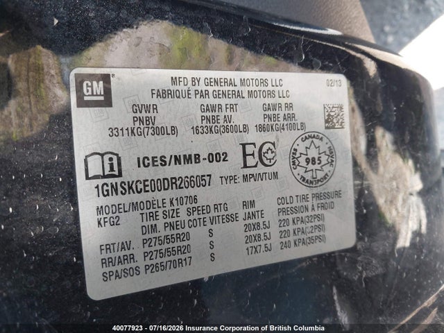 Aukcja sprzedaży 2013 Chevrolet 3500, vin: 1GNSKCE00DR266057, numer aukcji: 40077923