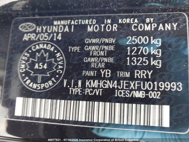 Hyundai Genesis 3.8l 2015 KMHGN4JEXFU019993 Image 9