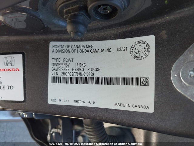 Honda CIVIC EX 2021 2HGFC2F78MH013759 Image 9
