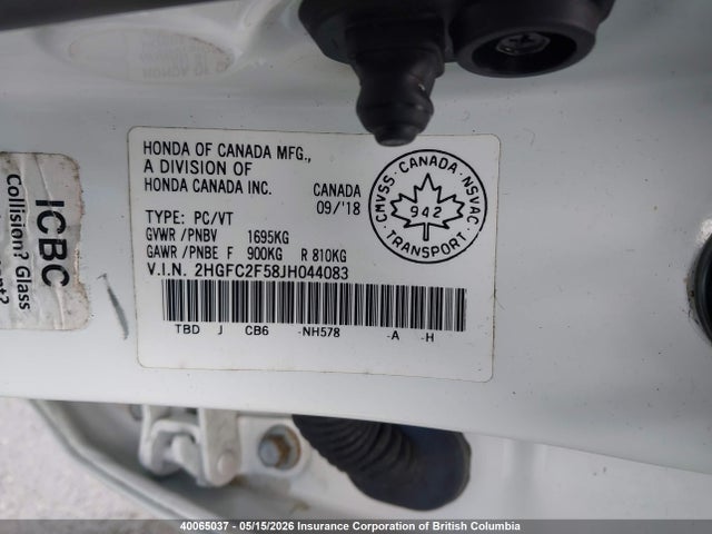 Honda Civic Lx 2018 2HGFC2F58JH044083 Image 9