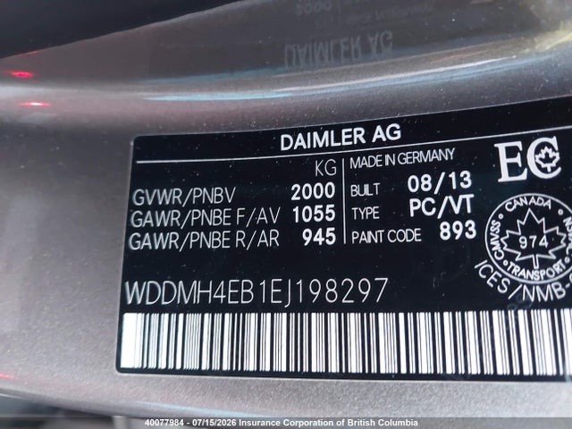 WDDMH4EB1EJ198297 Mercedes-Benz B250