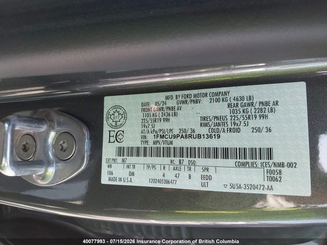 Продажа на аукционе авто 2024 Ford Escape St-line Elite, vin: 1FMCU9PA8RUB13619, номер лота: 40077993