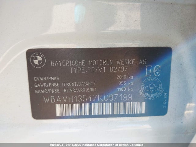Продаж на аукціоні авто 2007 Bmw 323i, vin: WBAVH13547KC97199, номер лоту: 40078003