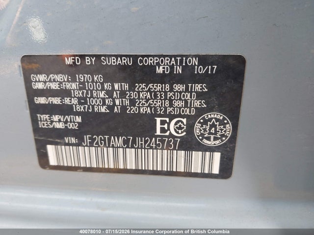 JF2GTAMC7JH245737 Subaru Crosstrek Limited