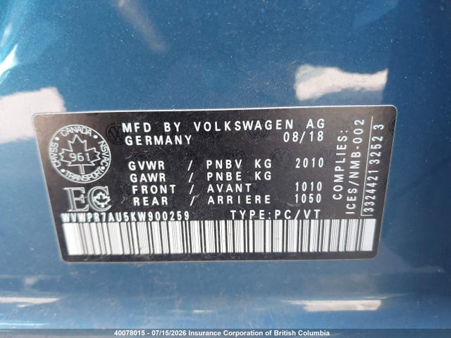 Volkswagen Golf 2019 WVWPR7AU5KW900259 Image 9