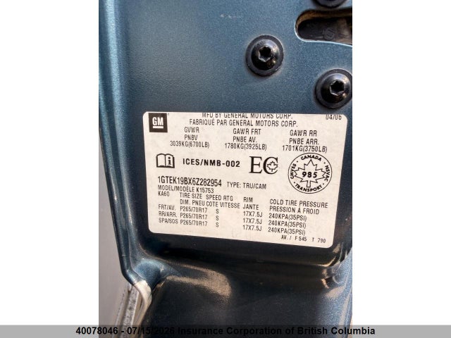 Продажа на аукционе авто 2006 Gmc Sierra 1500 Sl/sle/slt, vin: 1GTEK19BX6Z282954, номер лота: 40078046