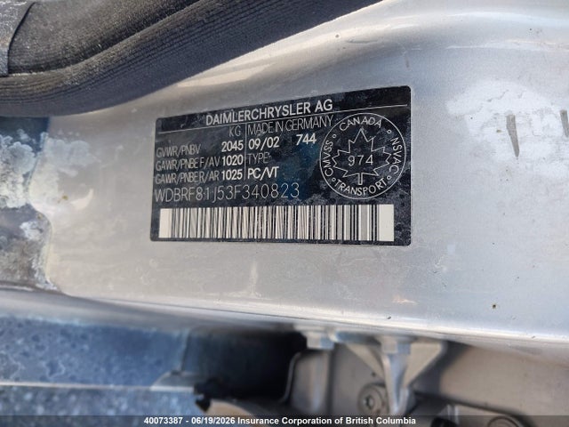 Aukcja sprzedaży 2003 Mercedes-benz C 240 4matic, vin: WDBRF81J53F340823, numer aukcji: 40073387