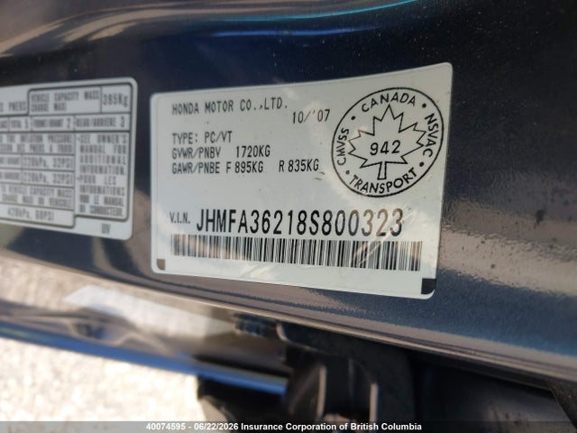 Продажа на аукционе авто 2008 Honda Civic Hybrid, vin: JHMFA36218S800323, номер лота: 40074595