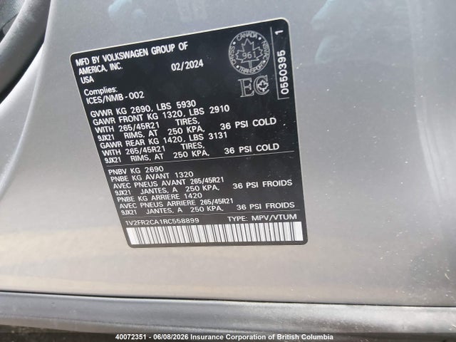 1V2FR2CA1RC558899 Volkswagen Atlas Sel Premium R-line