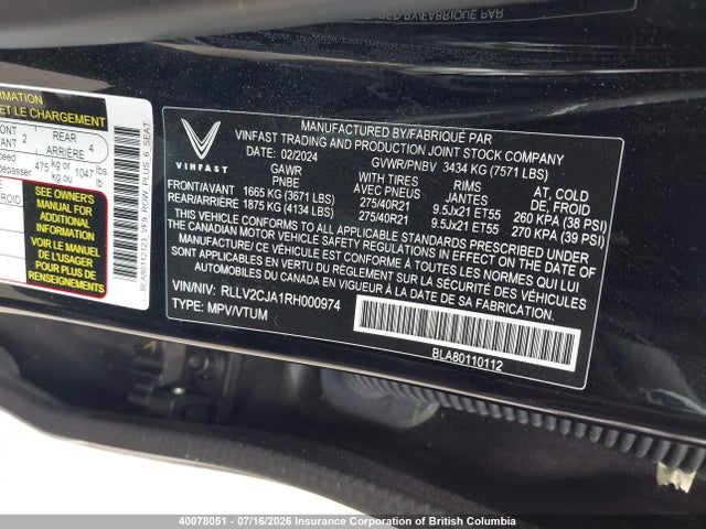 Vinfast Trading And Vf 9 Plus 2024 RLLV2CJA1RH000974 Image 9