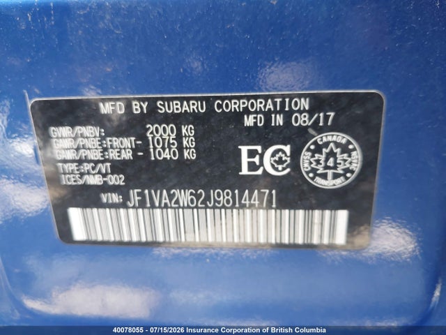 JF1VA2W62J9814471 Subaru WRX