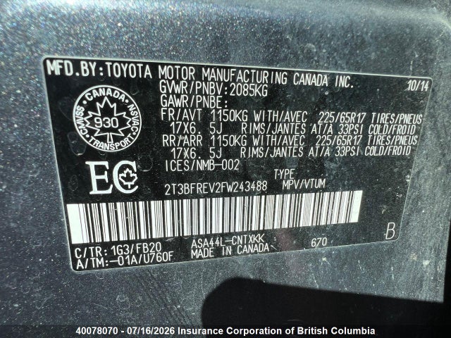 2T3BFREV2FW243488 Toyota RAV4