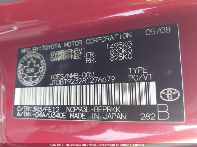 Продаж на аукціоні авто 2008 Toyota Yaris, vin: JTDBT923281276679, номер лоту: 40074816