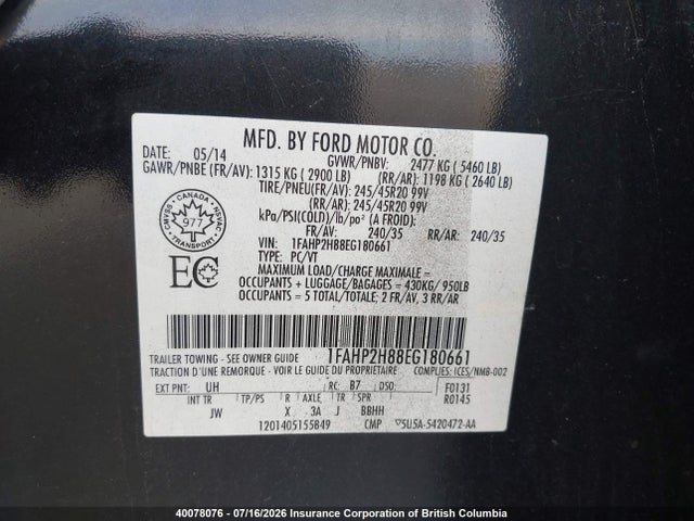 Ford TAURUS SEL 2014 1FAHP2H88EG180661 Image 9