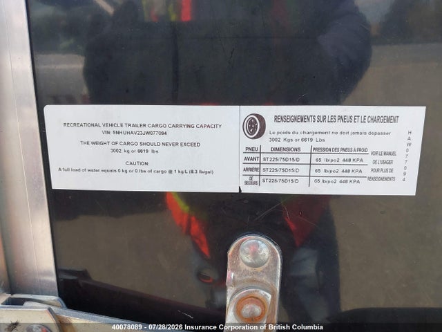 2018 Forest River Forest River მანქანა იყიდება აუქციონზე, vin: 5NHUHAV23JW077094, აუქციონის ნომერი: 40078089