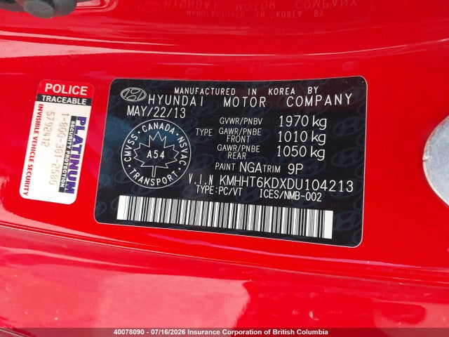 Aukcja sprzedaży 2013 Hyundai Genesis Coupe 2.0t, vin: KMHHT6KDXDU104213, numer aukcji: 40078090