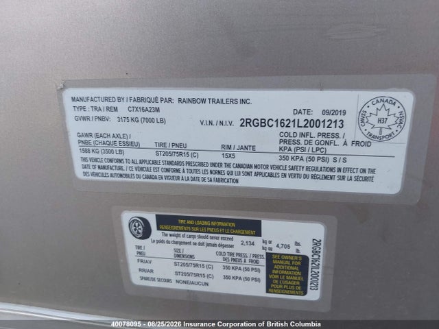 Rainbow C6x12a13p Trailer 2020 2RGBC1621L2001213 Image 9