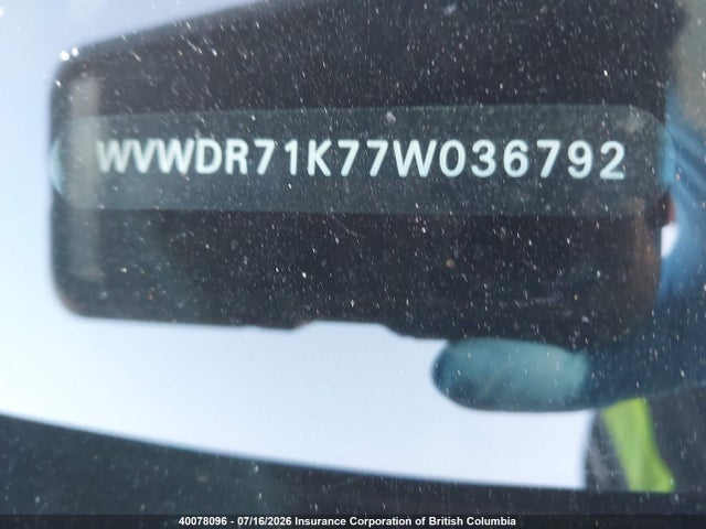 40078096 :رقم المزاد ، WVWDR71K77W036792 vin ، 2007 Volkswagen Rabbit مزاد بيع