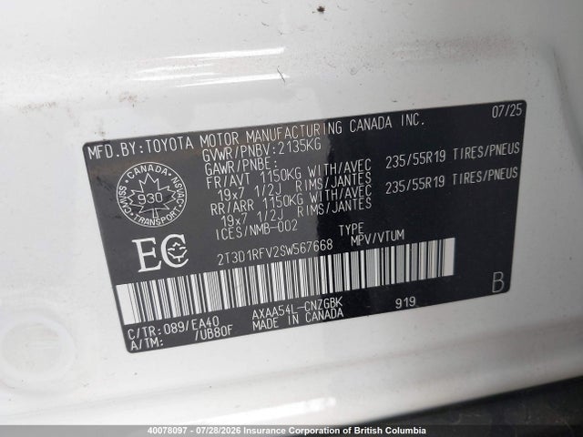 2T3D1RFV2SW567668 Toyota RAV4
