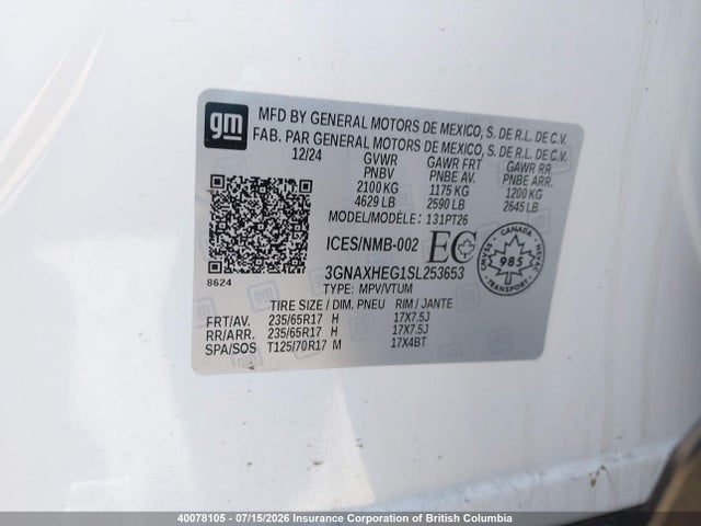 3GNAXHEG1SL253653 Chevrolet Equinox Lt Fwd