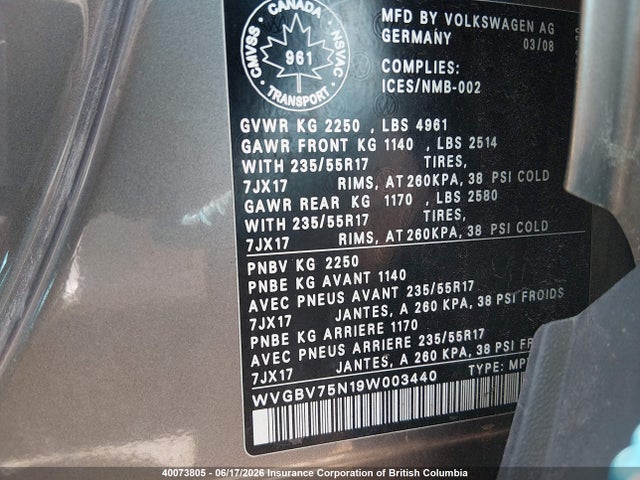 Продаж на аукціоні авто 2009 Volkswagen Tiguan Se/sel, vin: WVGBV75N19W003440, номер лоту: 40073805