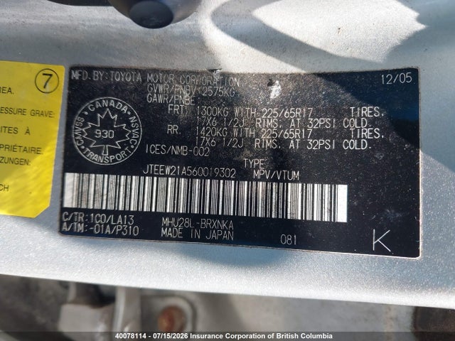 Aukcja sprzedaży 2006 Toyota Highlander Hybrid Limited 7-passenger, vin: JTEEW21A560019302, numer aukcji: 40078114