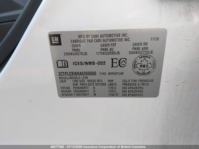 Продажа на аукционе авто 2010 Gmc Terrain Sle, vin: 2CTFLCEW8A6260689, номер лота: 40077580