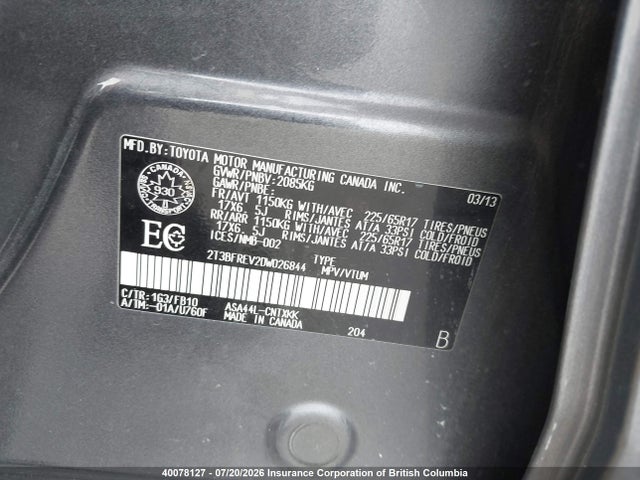 Aukcja sprzedaży 2013 Toyota Rav4, vin: 2T3BFREV2DW026844, numer aukcji: 40078127