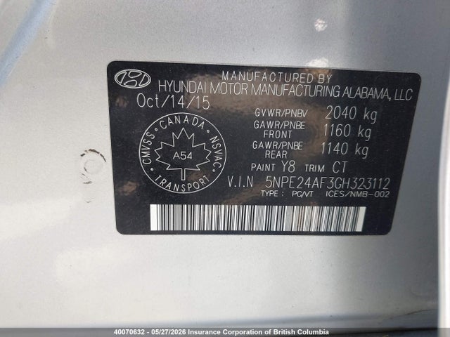 Продажа на аукционе авто 2016 Hyundai Sonata Se, vin: 5NPE24AF3GH323112, номер лота: 40070632