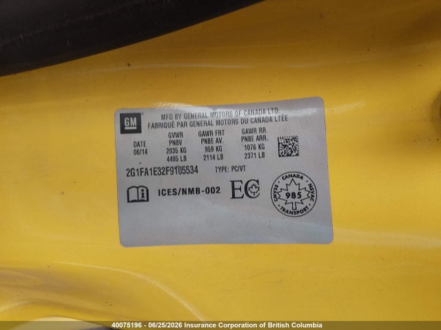 Chevrolet CAMARO LS 2015 2G1FA1E32F9105534 Image 9