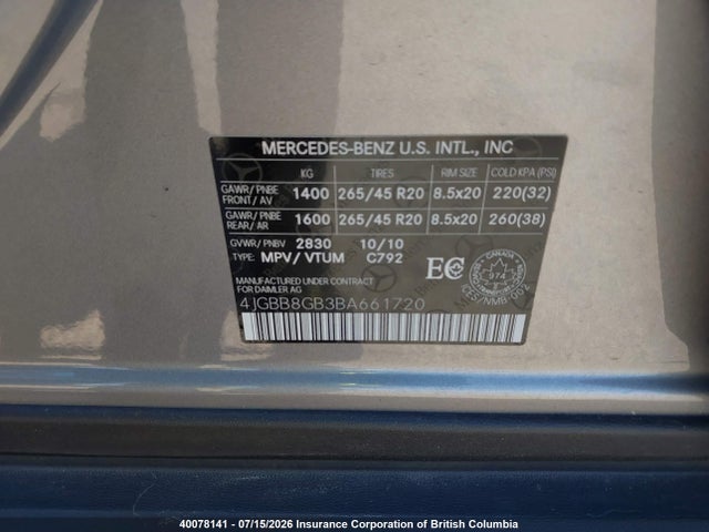 Продажа на аукционе авто 2011 Mercedes-benz Ml 350 4matic, vin: 4JGBB8GB3BA661720, номер лота: 40078141