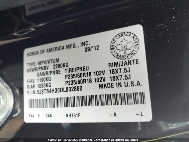 Продажа на аукционе авто 2013 Acura Rdx, vin: 5J8TB4H30DL802860, номер лота: 40075112