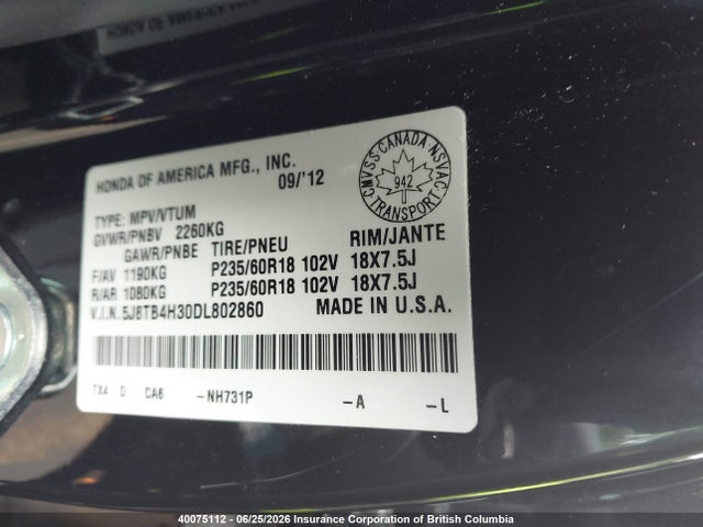 Продажа на аукционе авто 2013 Acura Rdx, vin: 5J8TB4H30DL802860, номер лота: 40075112